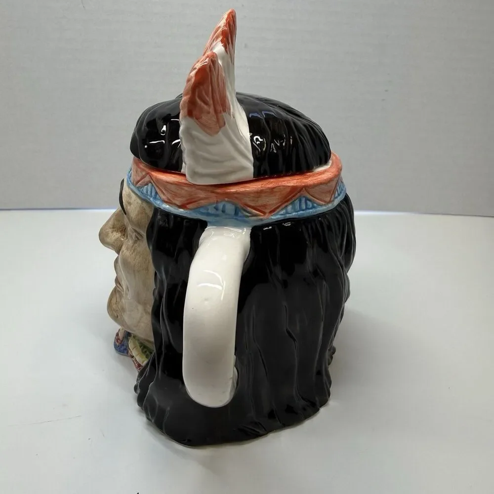 Vintage North American Indian Face Painted Ceramic Lidded Jug Jar Pitcher